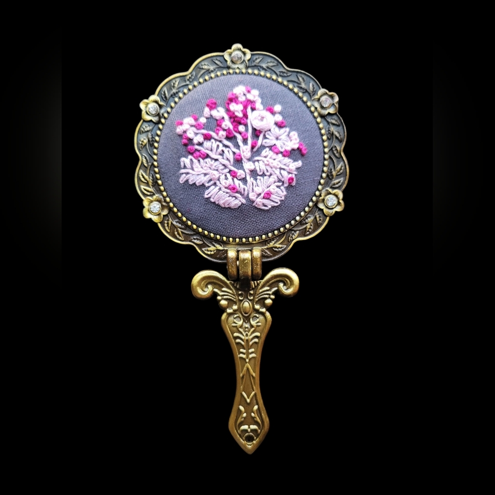 NO LONGER AVAILABLE Something Pink | Hand Embroidered Hand Mirror | Hale Finery